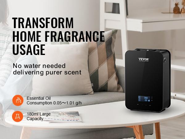 VEVOR Scent Air Machine, 180ml Bluetooth Smart Essential Oil Diffuser, 2000sq. ft Waterless HVAC Scent Diffuser with Cold Air Technology, Aromatherapy Diffuser Machine for Home, Office, Hotel,