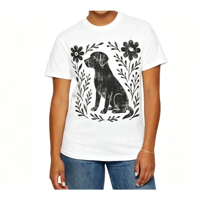 Vintage Floral Labrador Retriever Dog Graphic Pure Cotton T‑Shirt, Comfort Oversized Cute Fashion Outfit, Holiday Best Gift For Him Her, Perfect Present For Family Friends