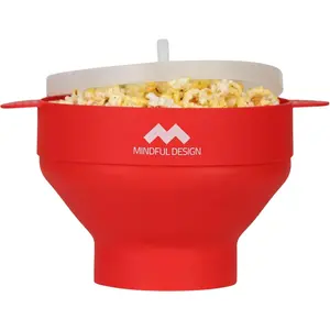 The Original Mindful Design Collapsible Microwave Popcorn Popper - Silicone Bowl, BPA-Free & Dishwasher Safe (Red)