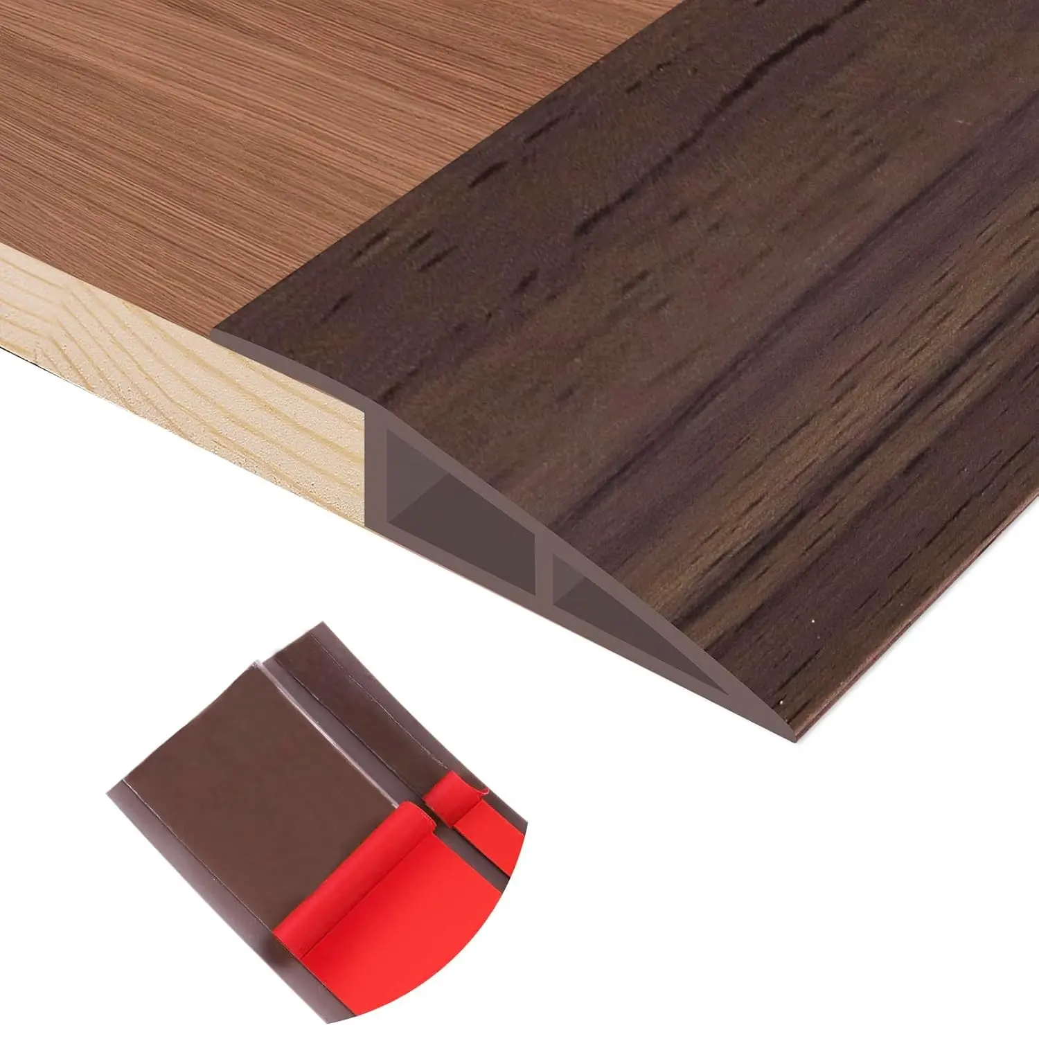 Self Adhesive Vinyl Floor Transition Strip, Rubber Doorway Threshold Reducer for Laminate, Carpet & Tile, Deep Brown Wood Grain, 1/5" to 2/5" Thick, 3.3 FtGift