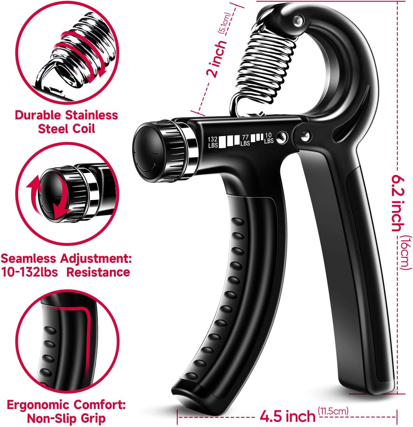 Grip Strengthener Forearm Strengthener Hand Grips Strengthener Kit - 5 Pack Adjustable Resistance 10-130 lbs Forearm Exerciser，Grip Strength Trainer for Muscle Building and Injury Recovery for Athletes workout strengthener exercise kit ball exerciser