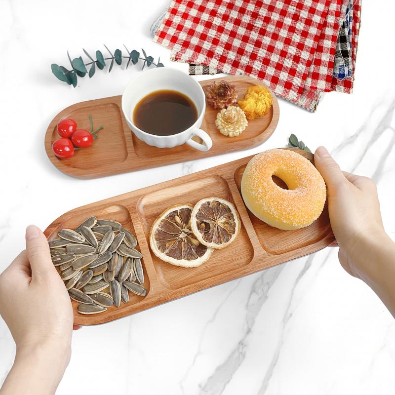 1pc Wooden Tray, Divided Tray, Dessert Tray, Multi-Functional Kitchen Display Tray, Storage Organizer, Ideal for Home Use