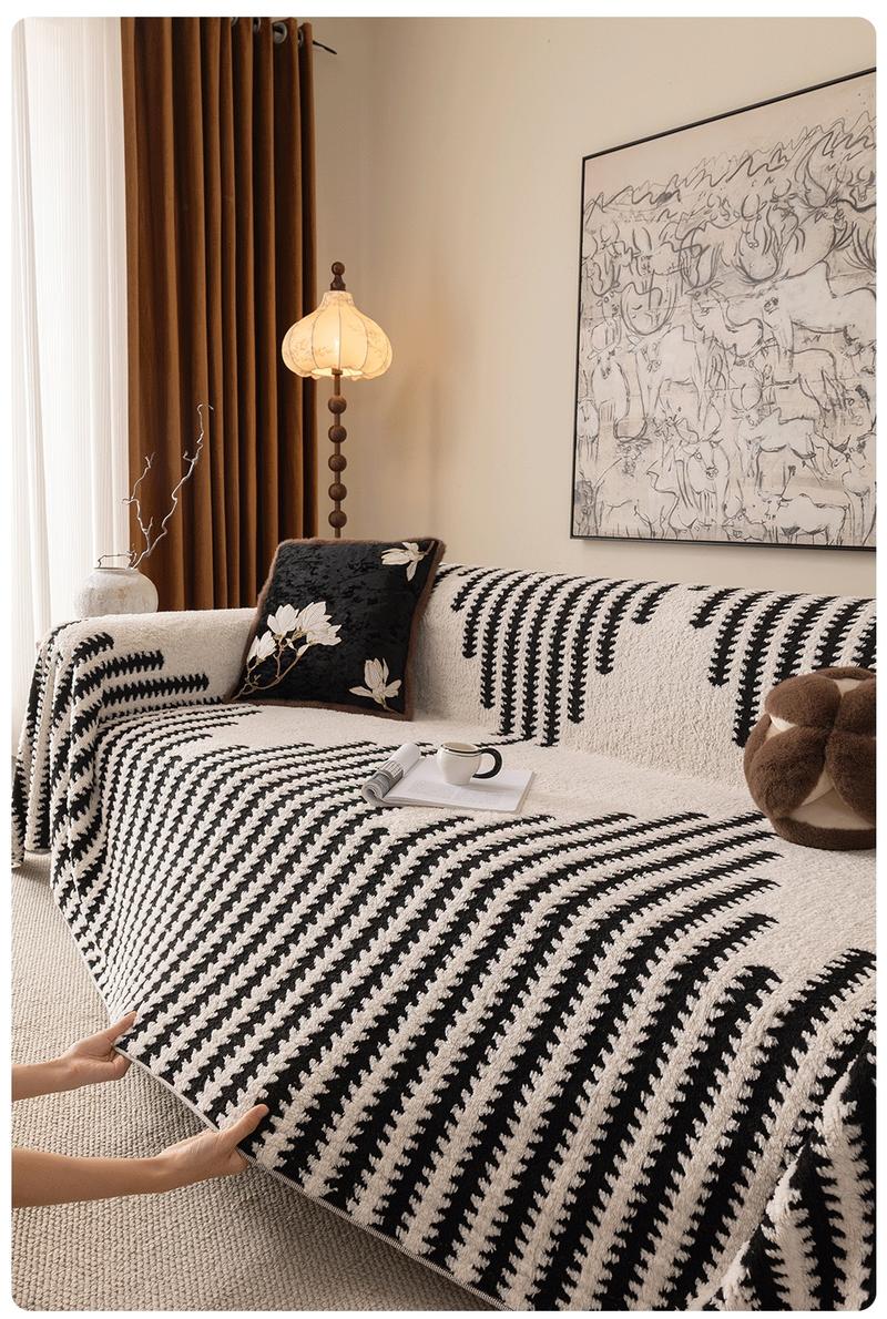 American Country Style Geometric Stripe Sofa Throw Blanket, Modern Minimalist Thick Couch Cover, Washable Sofa Slipcover, Pet Friendly
