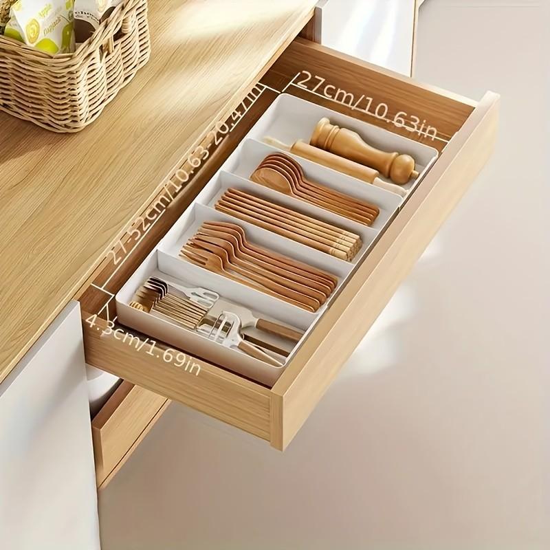 Expandable Cutlery Storage Box, Multi-Layer Design, Durable Plastic Material, Space-Saving over 27 Inches, Kitchen Organizer