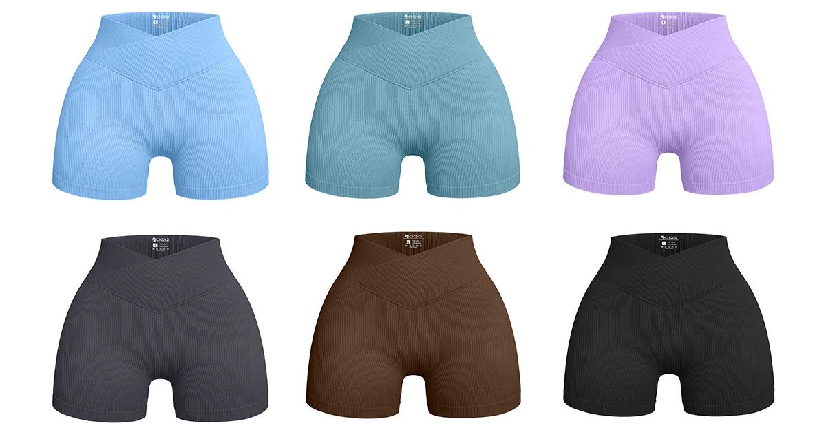 OYV Women's High Waisted Crossover Yoga Shorts Seamless Ribbed Knit Snug Fit Exercise Shorts for Athletic Wear