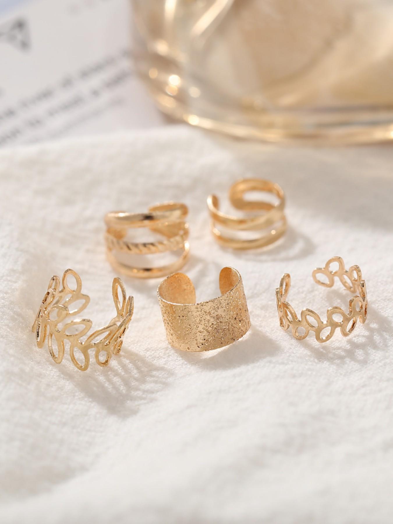 5 Pcs Creative Hollow Out Gold/silver Color Alloy Earrings, No Piercing Ear Clip, Elegant Ethnic Style, All Seasons Fashion Accessory