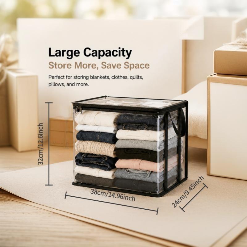 Large transparent thick plastic storage box, clear storage, can store quilts, with hinged lid, household, moving, attic use, heavy-duty durable large-capacity storage box