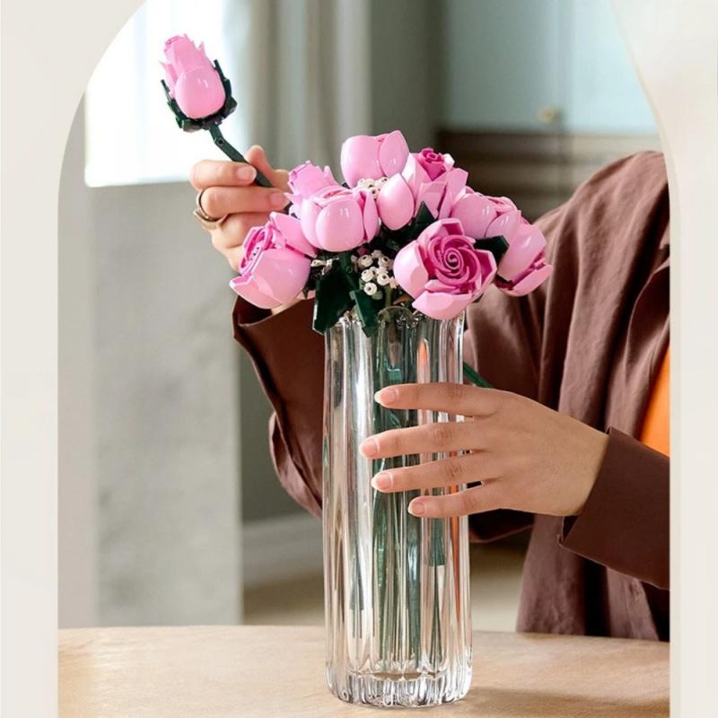 789pcs Pink Rose Bouquet Building Blocks Set, Red Rose, Christmas & Valentine's Day Gift for Girlfriend