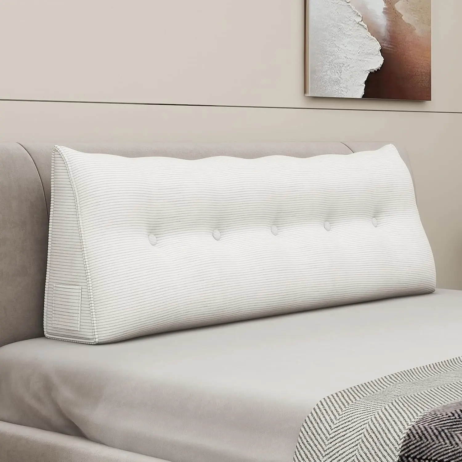 Wedge Pillow Headboard Triangle Bolster Pillow for Sitting in Bed Adults Reading Pillows Backrest Support, Corduroy Headboard Pillows Daybed Sofa Body Pillow Positioning Cushion (Queen,White)