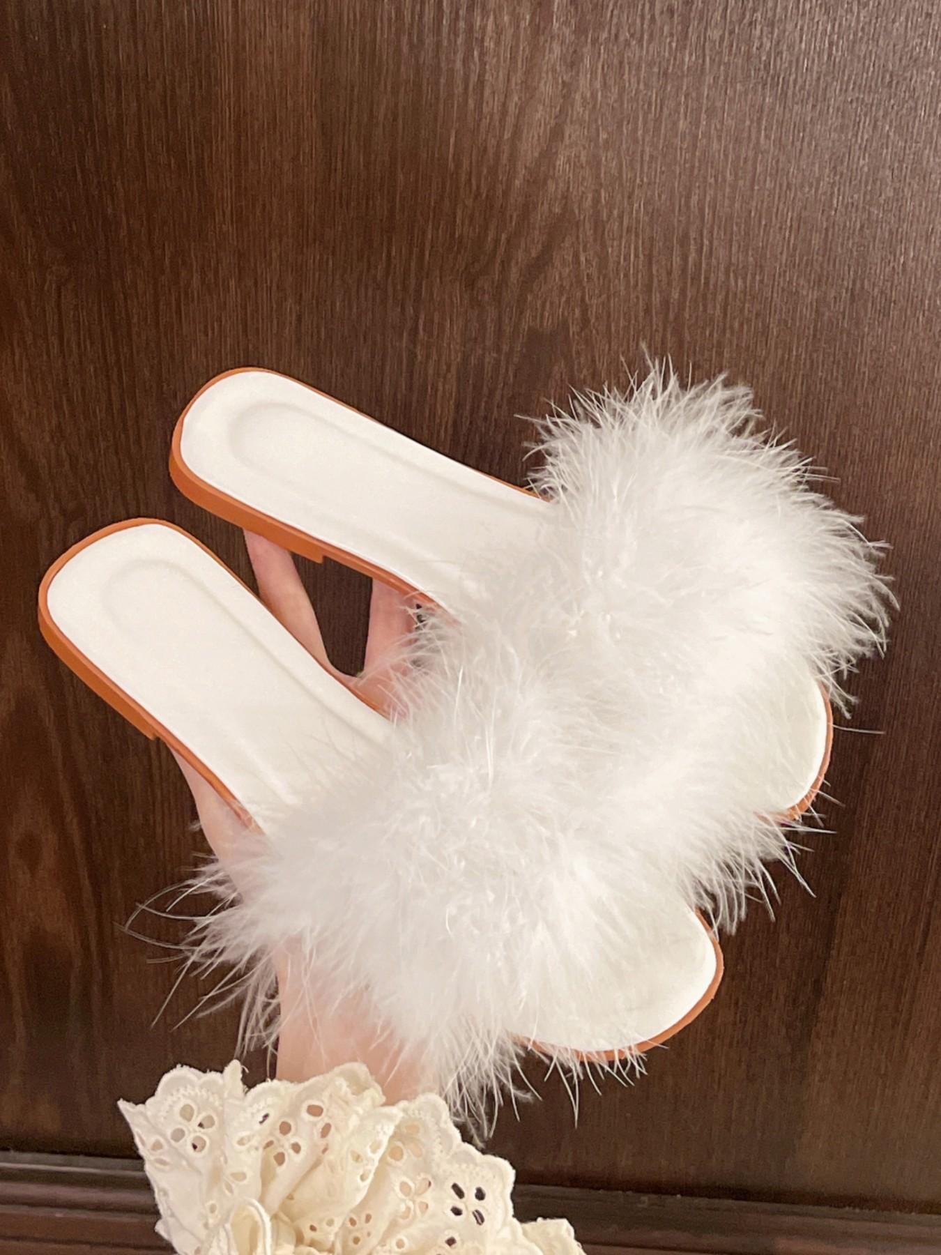 Women's New Plush Slippers, Indoor Outdoor Wear, Fashion Low Heel Wedding Bridesmaid Slippers, Comfortable Textile Upper, Elegant Style