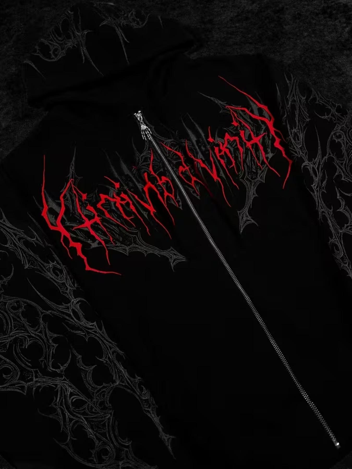 Men's Printed Hoodie, Winter Sportswear, Casual Kangaroo Pocket, Warm Wool Lined Pullover, Full Zipper, Print, Fall & Winter Clothing, Casual Fit Streetwear