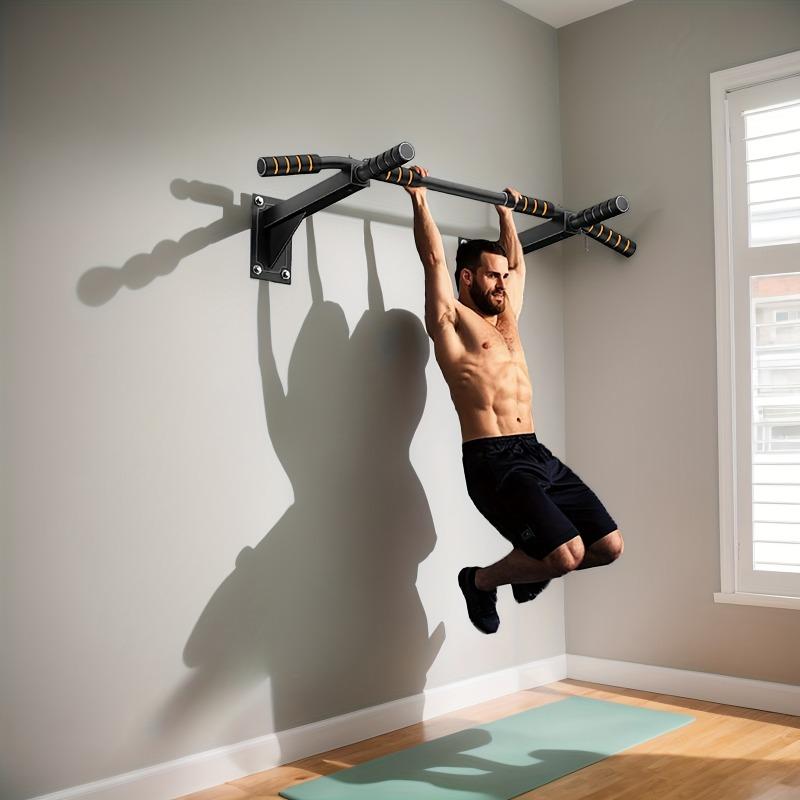 Industrial-Strength Wall Mounted Pull Up Bar | 1100LB Load Capacity, Multifunction Home Workout Station with Hanging Straps, Suitable for Weighted Pull-Ups, Dips & Body Stretching – Black, Commercial Grade Equipment