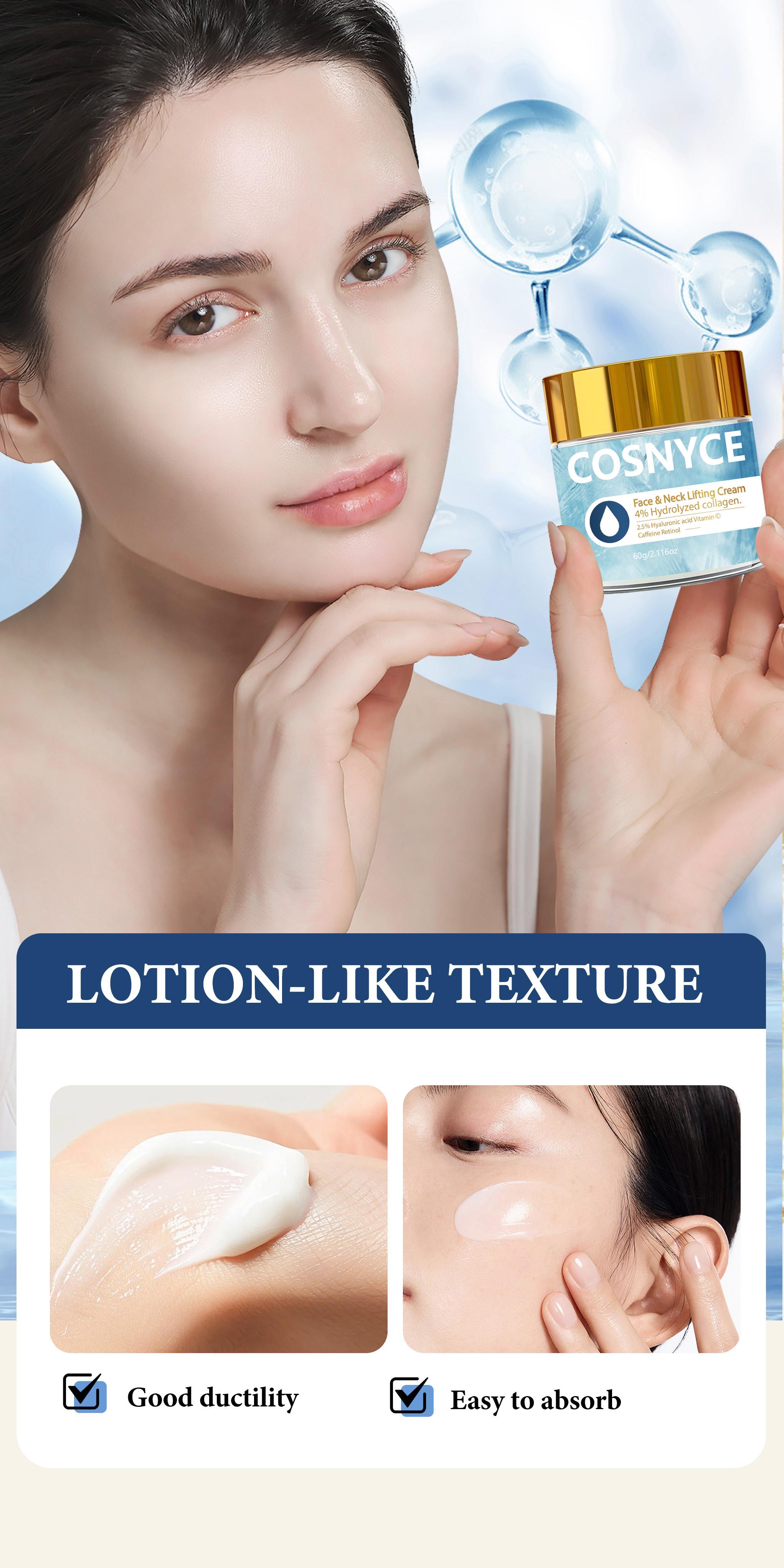 60g Collagen Face Cream with Hydrolyzed Collagen, Vitamin C, Smooth Moisturizing, Alcohol-Free, No Scent, Non-Greasy, Easy Absorption