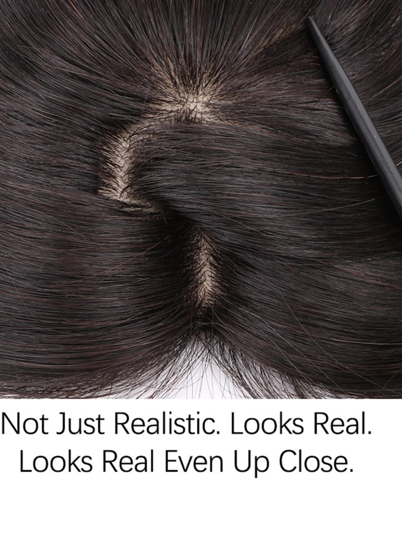 No Clip Natural Human Hair Topper L-Hook Strong Grip Velcro Base 8x11cm Invisible Hair Topper Skin Like Hair Toppers Realistic Hairpart Natural Looking Hair Hair Toppers For Thinning Hair 25cm Mocha Brown 1B