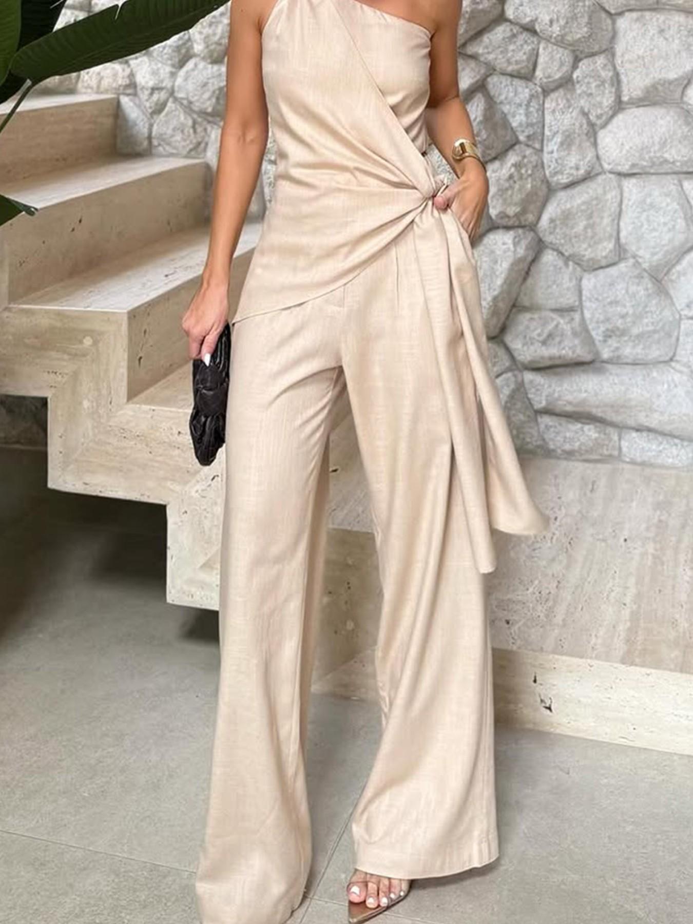 Elegant Two-Piece Set, Loose Fit Crop Top & Wide-Leg Pants, Casual Daily Wear, Perfect for Travel, Stylish Comfortable