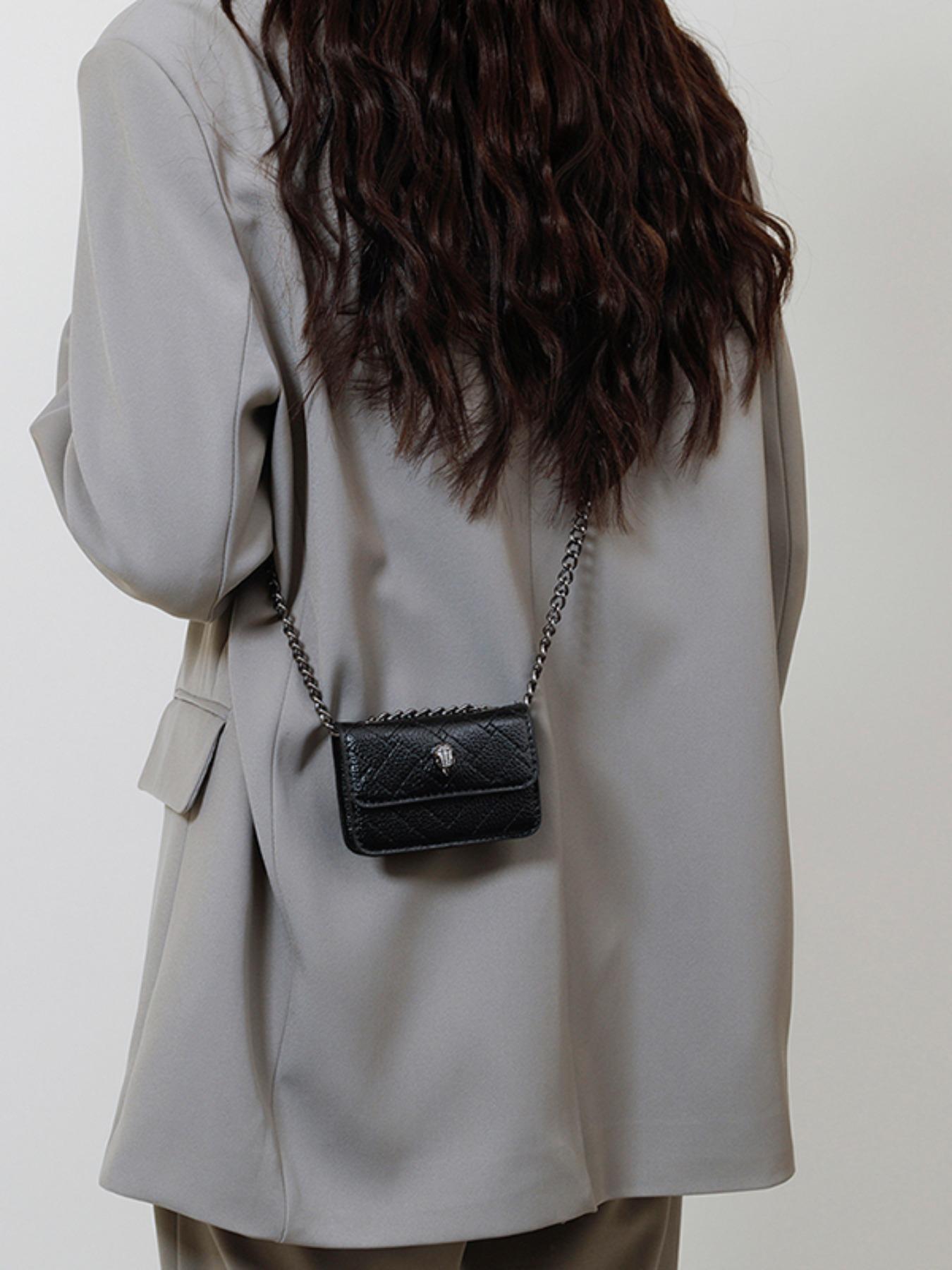 Women's Mini Chain Crossbody Bag, Plain PU Material, Casual Style, All-Season Fashion Accessory, Trendy Light Luxury Design