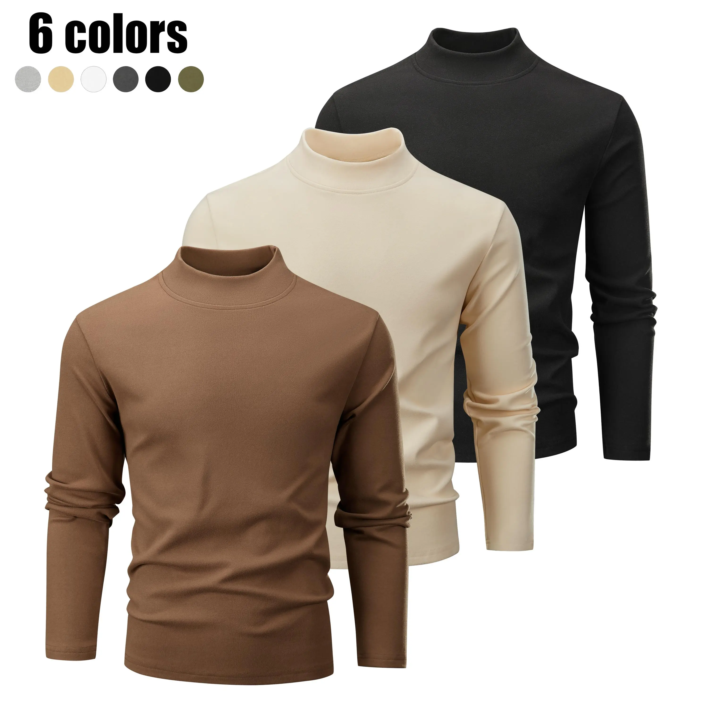 Men's Mock Neck Thermal Long Sleeve Shirts, Soft Stretch Slim Fit Base Layer Tops, Warm Solid High Neck Undershirts for Fall Winter, Daily Wear, Layering, Work, Travel, Outdoor Activities & Cold Weather