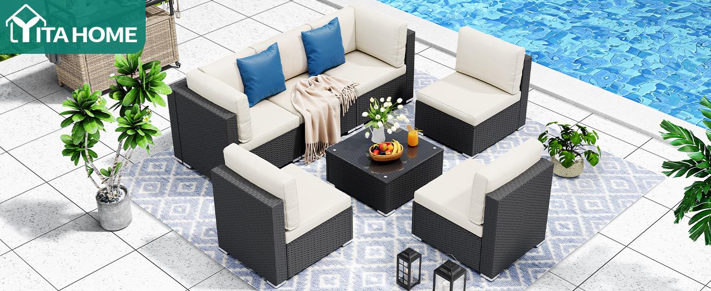 【Dealsforyoudays】Yitahome Patio Furniture Set, 6-Piece and 7-Piece, All-Weather PE Rattan Wicker Outdoor Sectional Sofa with Soft Cushions & Coffee Table, Patio Conversation Set for Backyard, Garden, Porch, Balcony 【Dealsforyoudays】Yitahome Patio Furniture Set, 6-Piece and 7-Piece, All-Weather PE Rattan Wicker Outdoor Sectional Sofa with Soft Cushions & Coffee Table, Patio Conversation Set for Backyard, Garden, Porch, Balcony