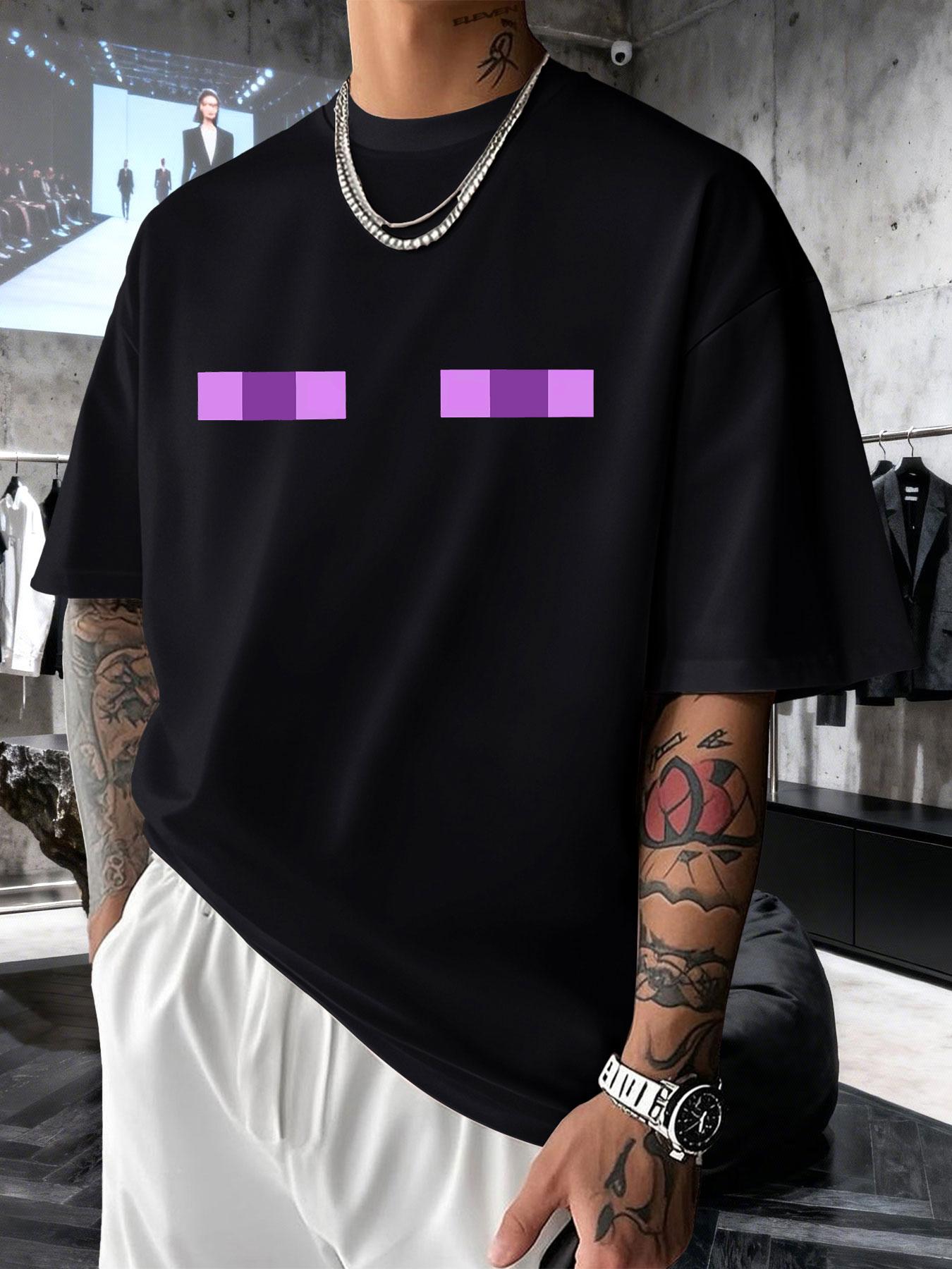 Men's Short Sleeve T-Shirt Summer, Minecraft Enderman Eye Creative Print, Casual Loose-Fit Drop Shoulder Couple Top