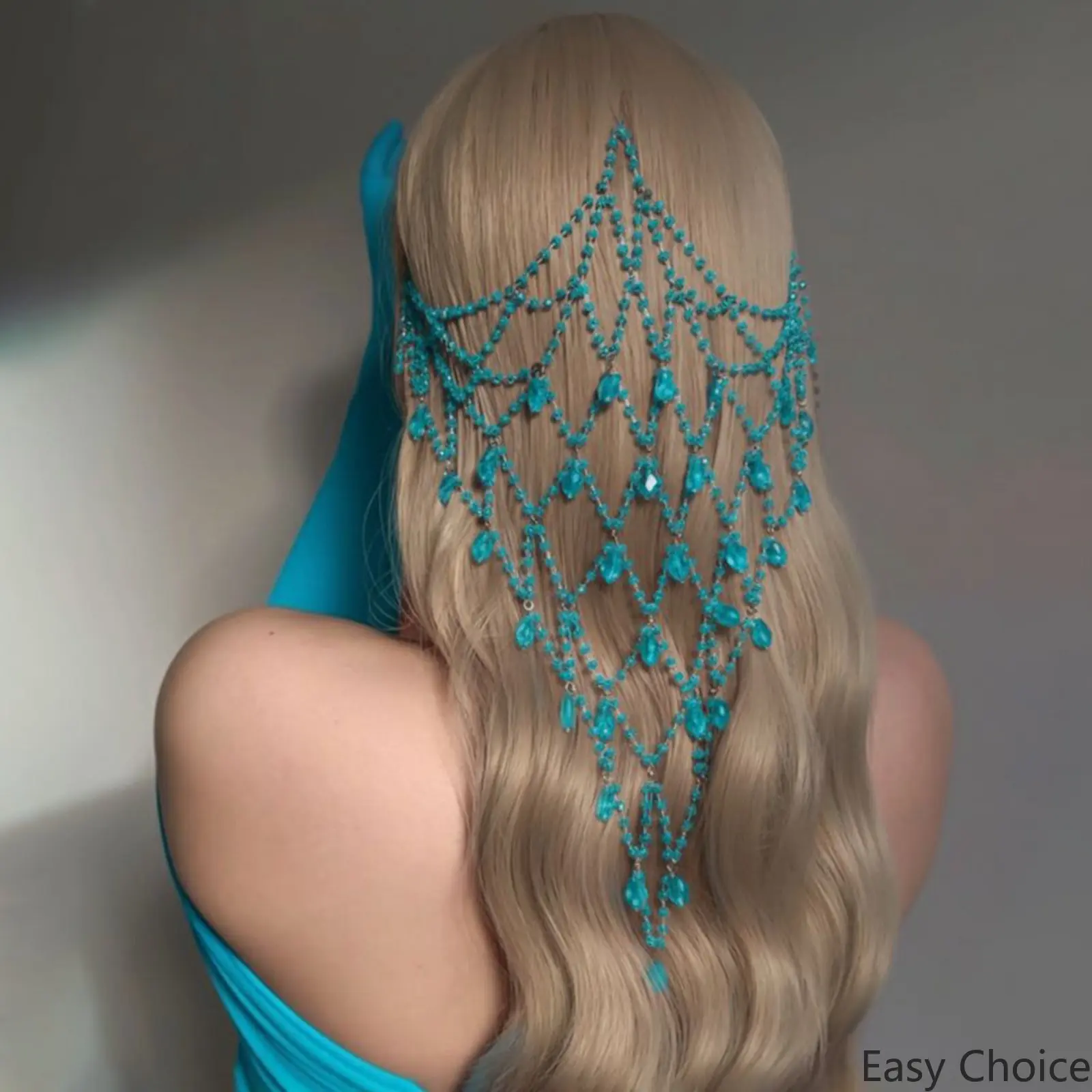 European Luxury Rhinestone Tassel Hair Chain, Diamond Mesh Bridal Headpiece, Sparkly Crystal Hair Accessory For Women, Elegant Head Jewelry For Wedding, Prom And Party Occasions