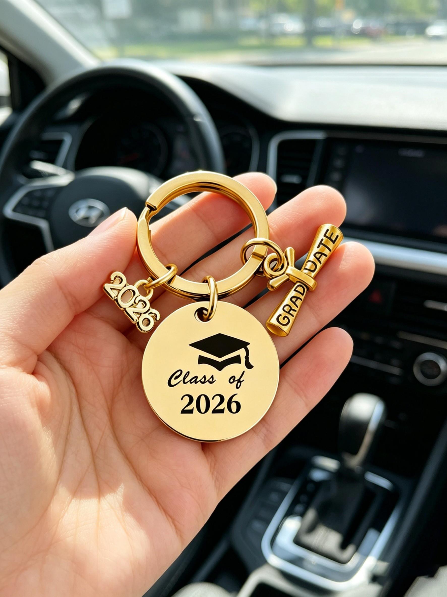 Graduation Gift Stainless Steel Keychain, Customizable Metal Keychain, Backpack Charm, Car Key Holder, Memorial Souvenir, Youth Memory Pendant