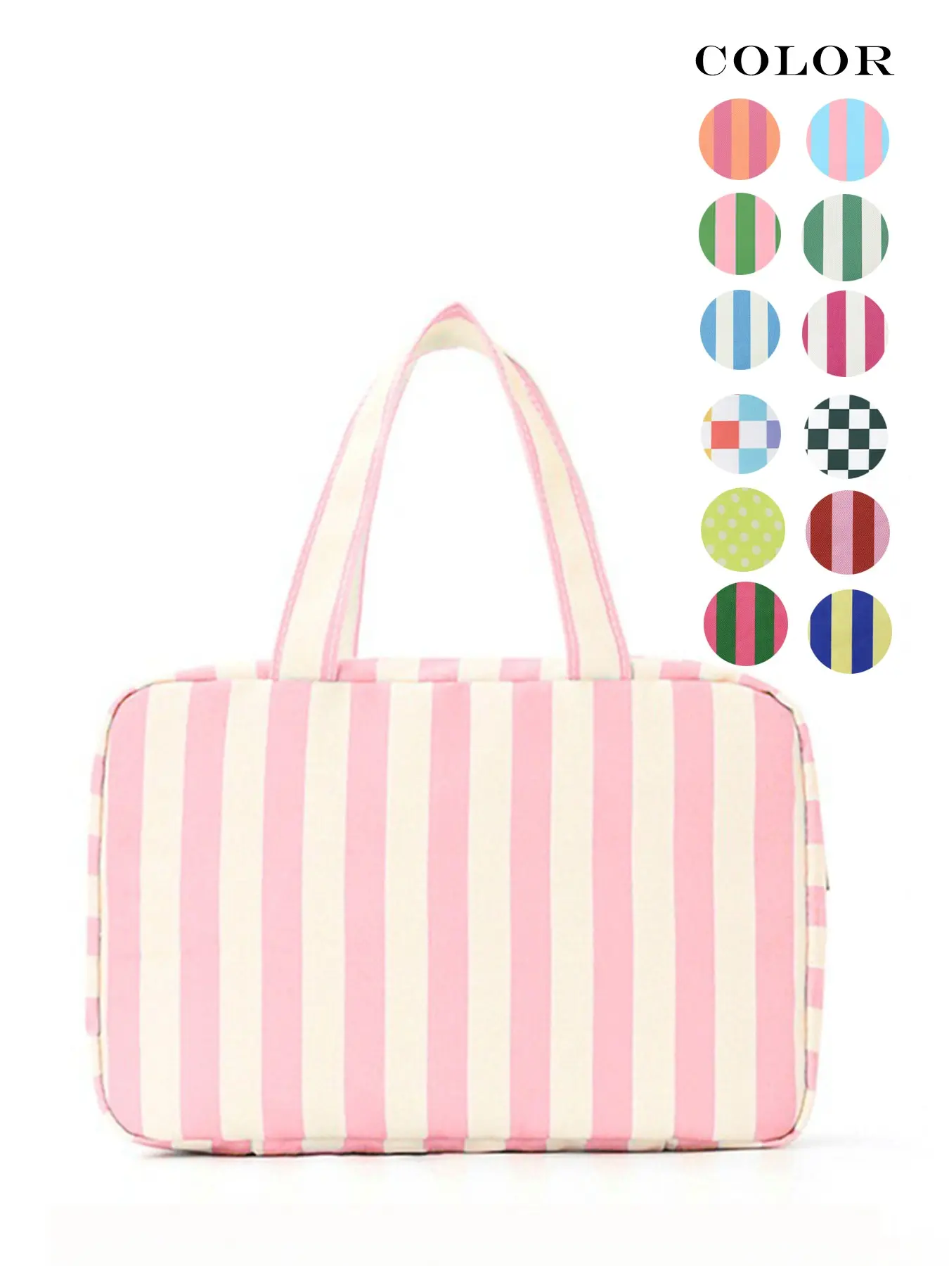 Hanging Striped Travel Makeup Bag, Large Multi Compartment Cosmetic Toiletry Organizer for Women, Thanksgiving Christmas Holiday Gift for Her, Stocking Stuffer Birthday Present