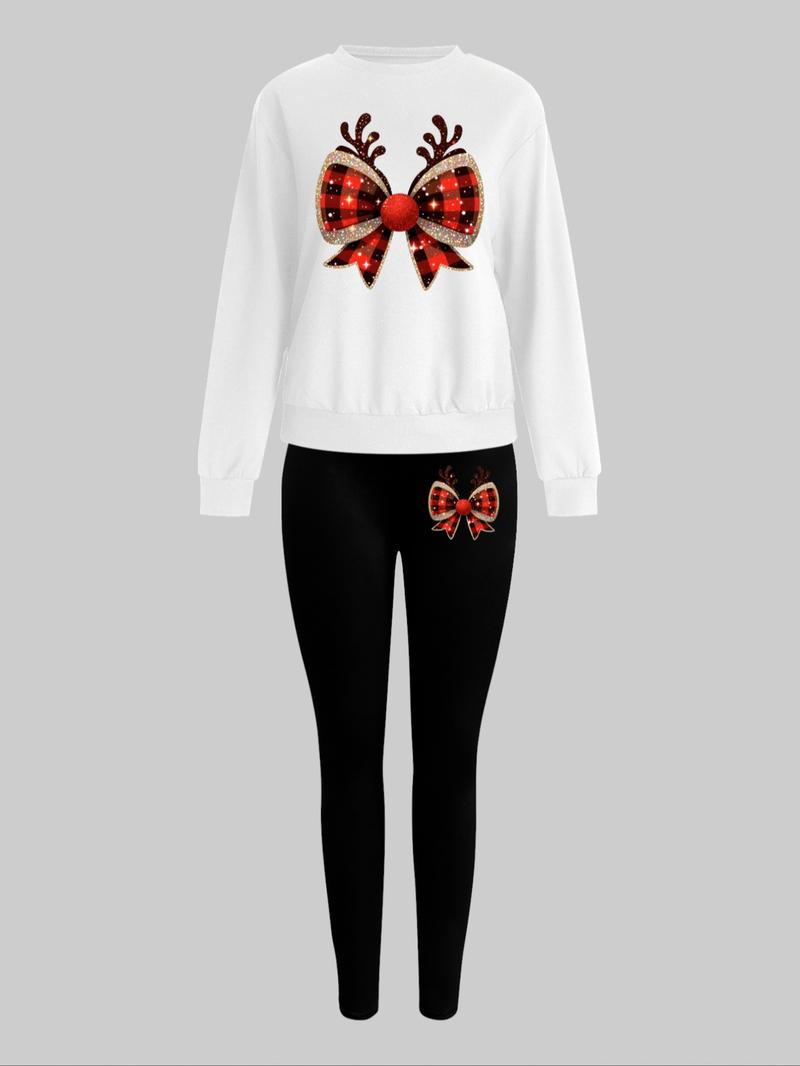 Women's Christmas Pattern Sweatshirt Set, Round Neck Long Sleeve Top, Long Pants, Casual Fall Winter, 2 Piece Set Women's Christmas Pattern Sweatshirt Set, Round Neck Long Sleeve Top, Long Pants, Casual Fall Winter, 2 Piece Set