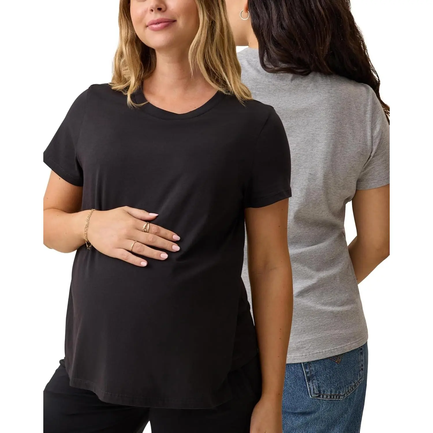 Essentials Cotton Nursing T Shirt for Breastfeeding, 2 Pack | Soft breathable maternity tee with hidden side openings for breastfeeding. Relaxed comfortable everyday fit for all day wear