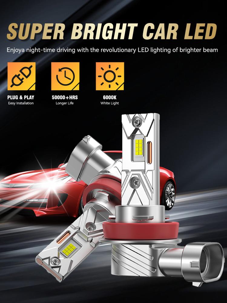 2pcs H11 H4 H7 H1 9005 HB3 9006 HB4 LED Bulb Car Headlight 50000LM 120W CANBUS Mini Wireless Lamp Auto Spotlights Fog Lights 6000K White12V Plug&Play
