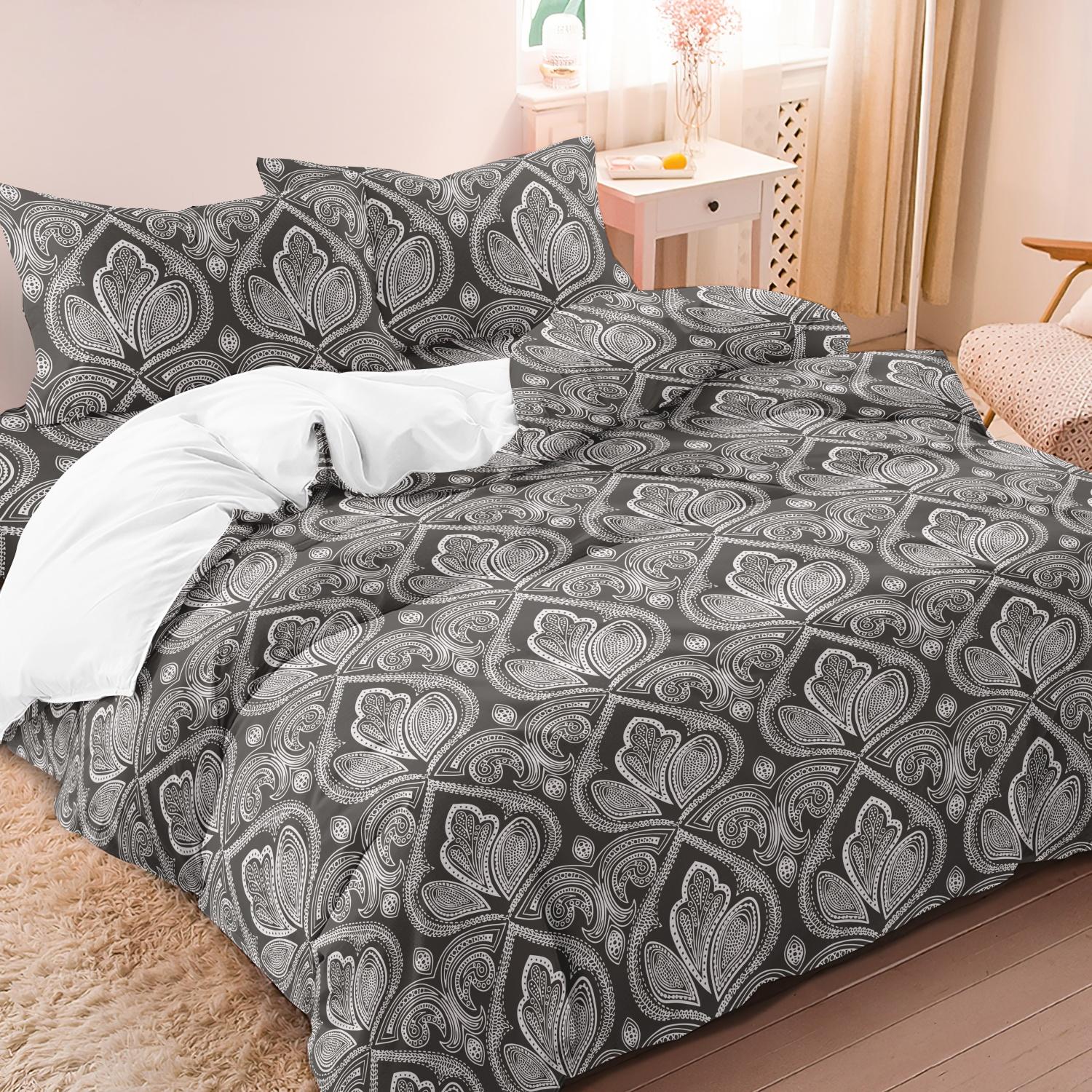 Mandala Floral Pattern Decorative Duvet Cover Set, 3 Counts/set Including 1 Duvet Cover & 2 Pillowcase without Filler, Soft Comfortable for Home Bedroom