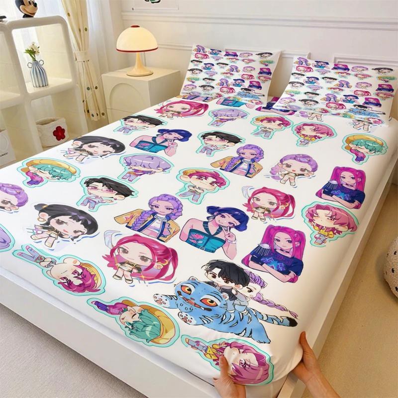 K Pop Demon Hunters Soft Breathable Fitted Sheet Set, bed sheets set, 3 Counts/set including 1 Fitted Sheet & 2 Pillowcases, Cute Idol Themed Decor for Bedrooms and Gifts K Pop Demon Hunters Soft Breathable Fitted Sheet Set, bed sheets set, 3 Counts/set including 1 Fitted Sheet & 2 Pillowcases, Cute Idol Themed Decor for Bedrooms and Gifts