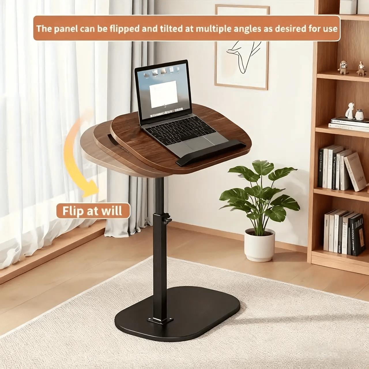 Adjustable Folding Side Table|  C-Frame Structure,20.47- 29.92inch Height Range, Mixed Wood Metal,360 Degree Rotating Desktop,Multifunctional Indoor and Outdoor Use Laptop Table, Modern Accent Tables