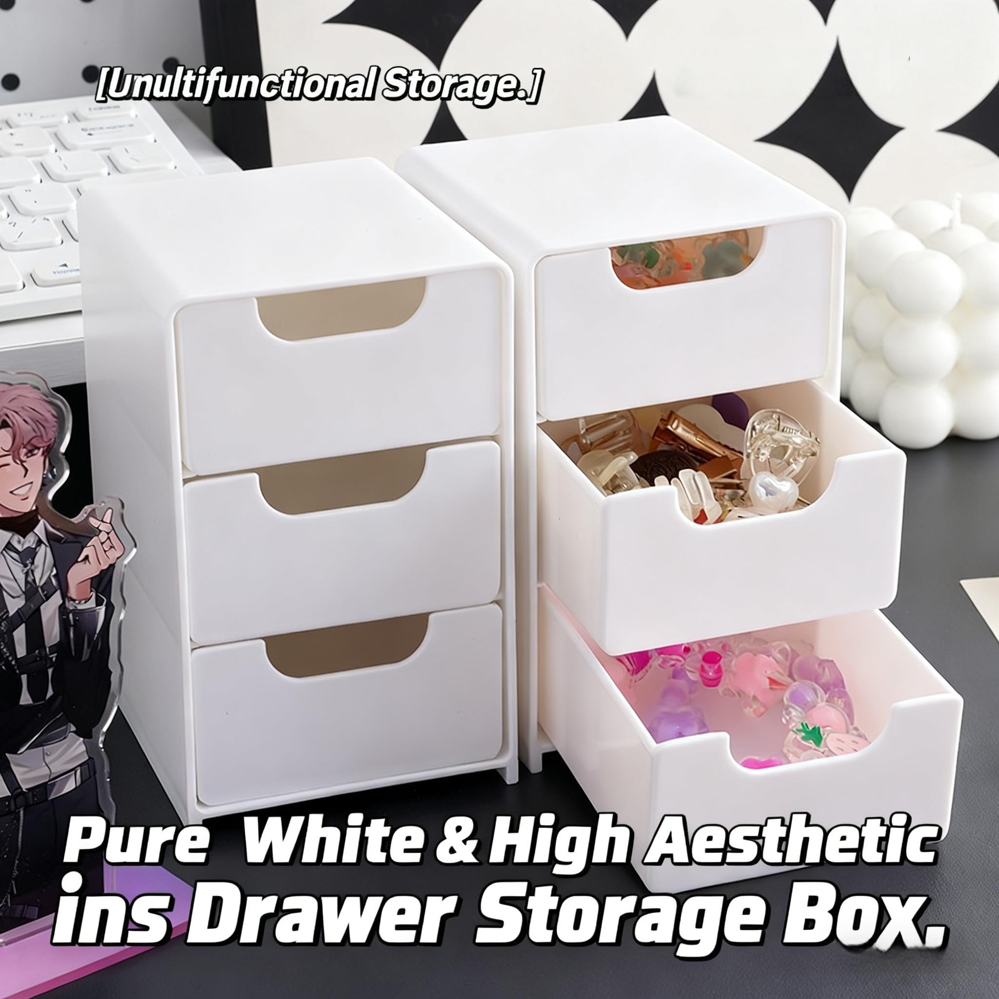 2-Piece Three-Tier Drawer Storage Box, Fashion Style, Hair Accessories Jewelry Organizer, Desktop Small Item Holder, Stackable Plastic, Multi Compartment, Jewelry Storage Unit