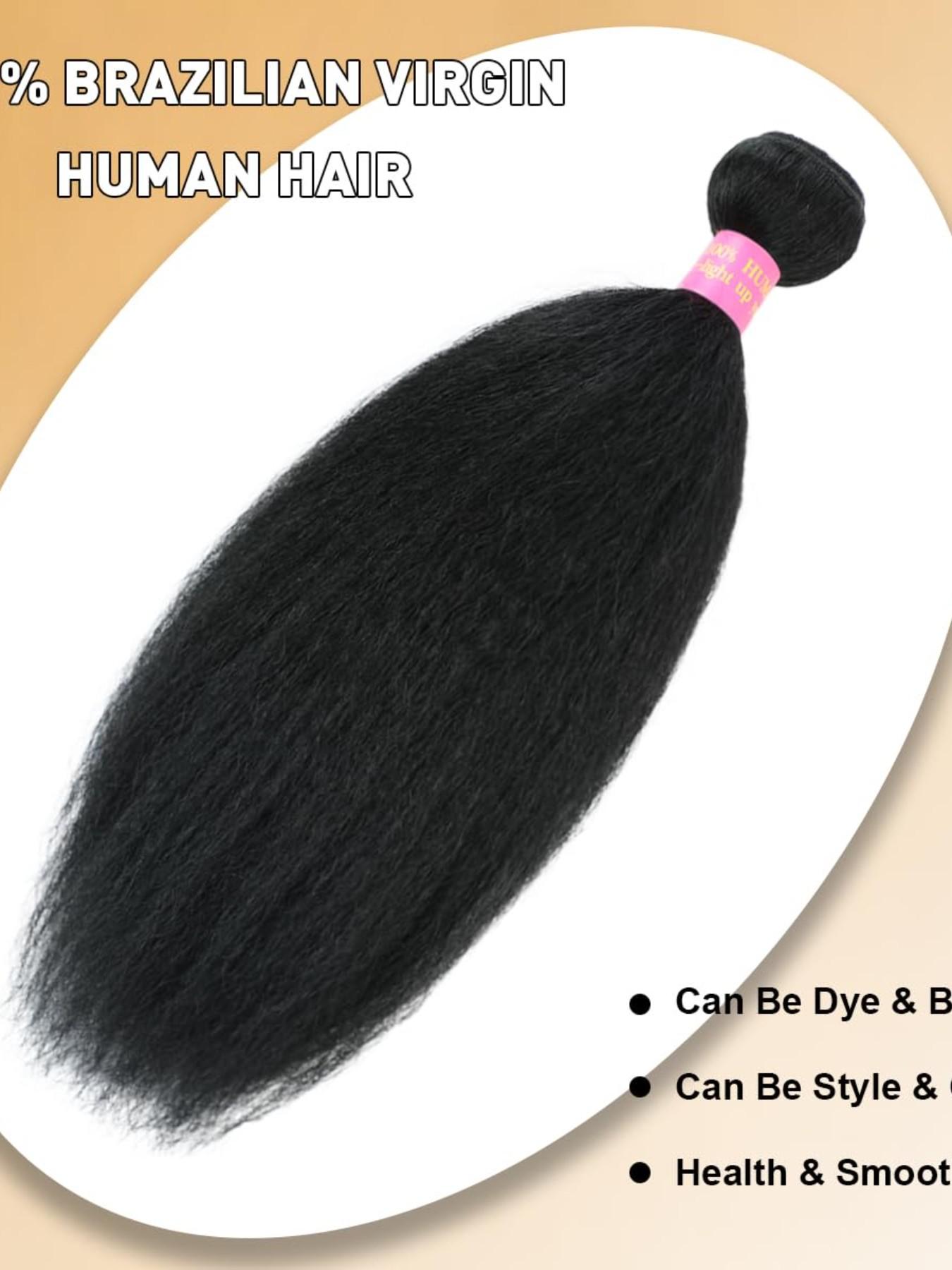 1PC R6-RIKS Natural Black Kinky Straight Human Hair Bundle, Brazilian Hair Weave