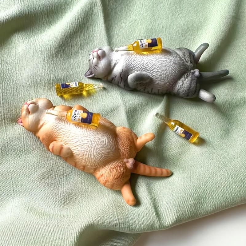 Funny Cute Drunk Sleeping Cat Figurine, Multiple Fun Designs, Desktop Car Plant Decoration, Garden Pond Fish Tank Decor, Includes Adhesive