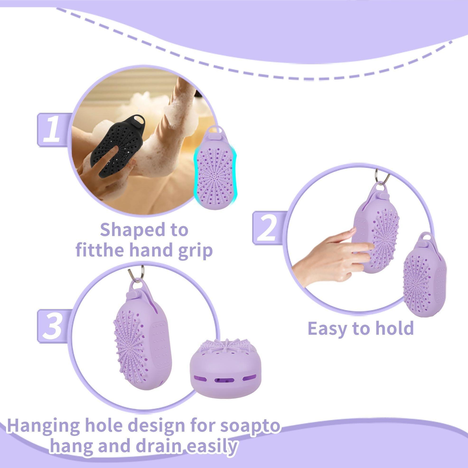 Silicone Soap Bag, Fast Drying Anti-Mold Design, Different Roughness Sides, Exfoliating Sponge Loofah Bag, Body Scrubber, Reusable, Bathroom Storage