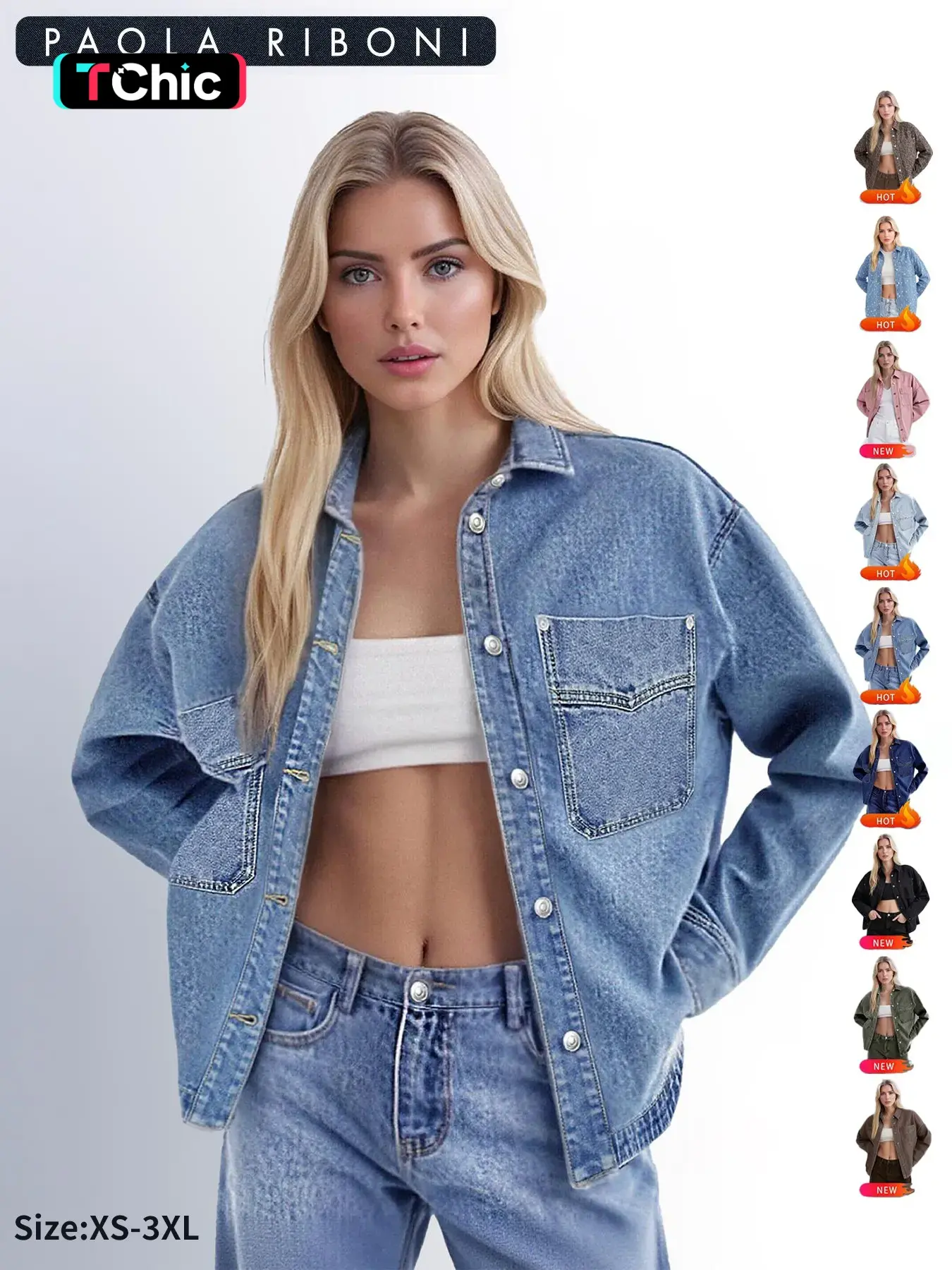 【Black Friday】Women's Relaxed-Fit Denim Jacket, Long-Sleeve Drop-Shoulder Button-Front Jean Jacket with Chest Pocket and Curved Hem #GLOBAL PICKS