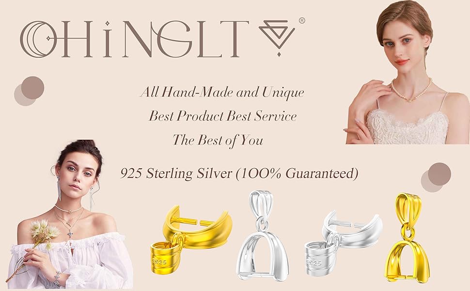 Gold Plated 925 Sterling Silver Pinch Bails for Pendants Clasp Connectors Bails for Jewelry Necklace Clip Pendant Clasps(Made in Italy)