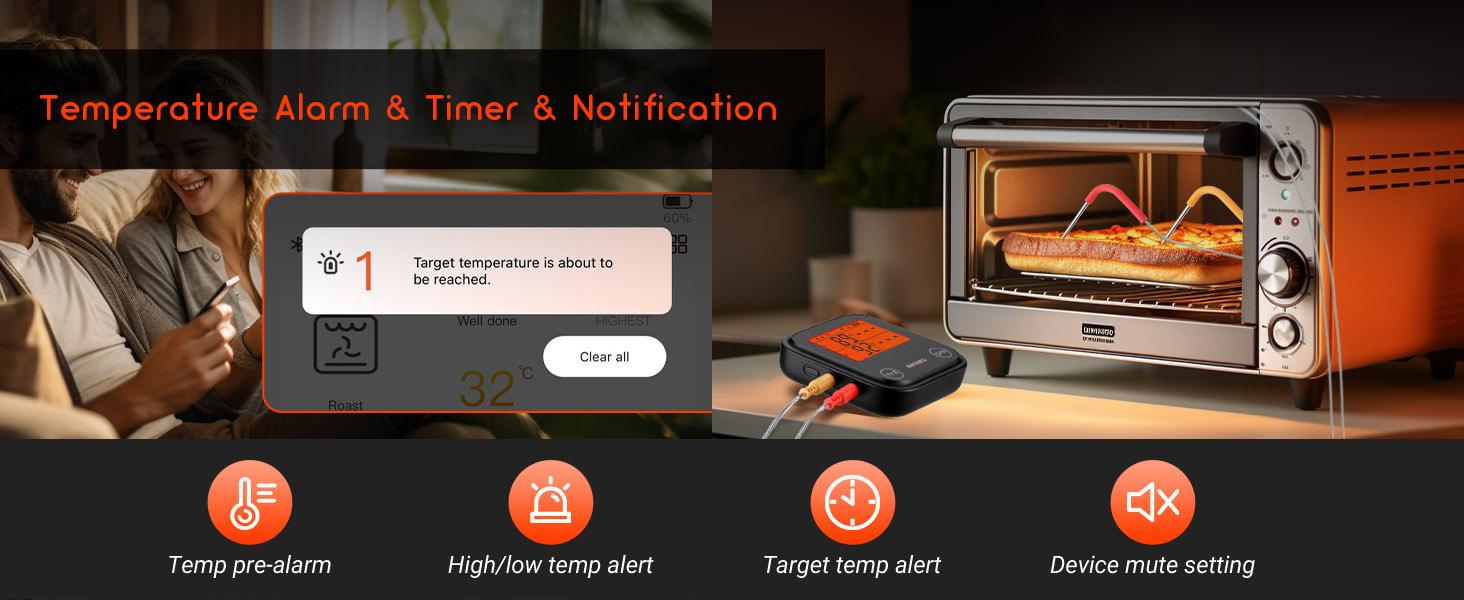 INKIRD meat thermometer, 1 WiFi barbecue thermometer, Bluetooth instant reading, temperature alarm, suitable for cooking, baking, kitchen utensils Kitchenware