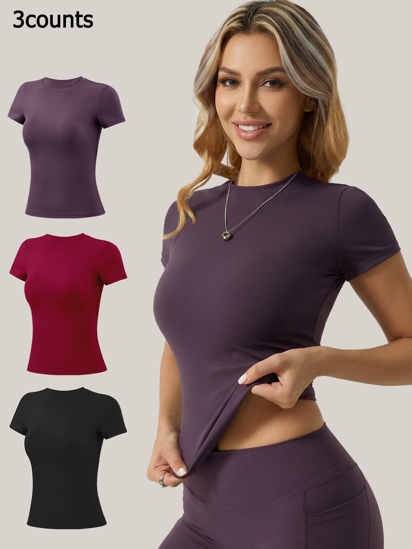 Women's Short Sleeve Workout Tops - High-Elasticity Slim-Fit Yoga Tee, Breathable Quick-Dry Fitness Shirt for Gym, Running Training & Casual Daily Wear