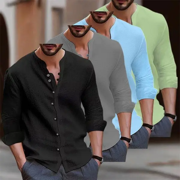 Men's Vintage Button-Up Shirt - Available in Multiple Colors. Made of Linen and Polyester - Lightweight, non-stretch shirt, perfect for spring and summer wear, can be paired with formal or casual attire.