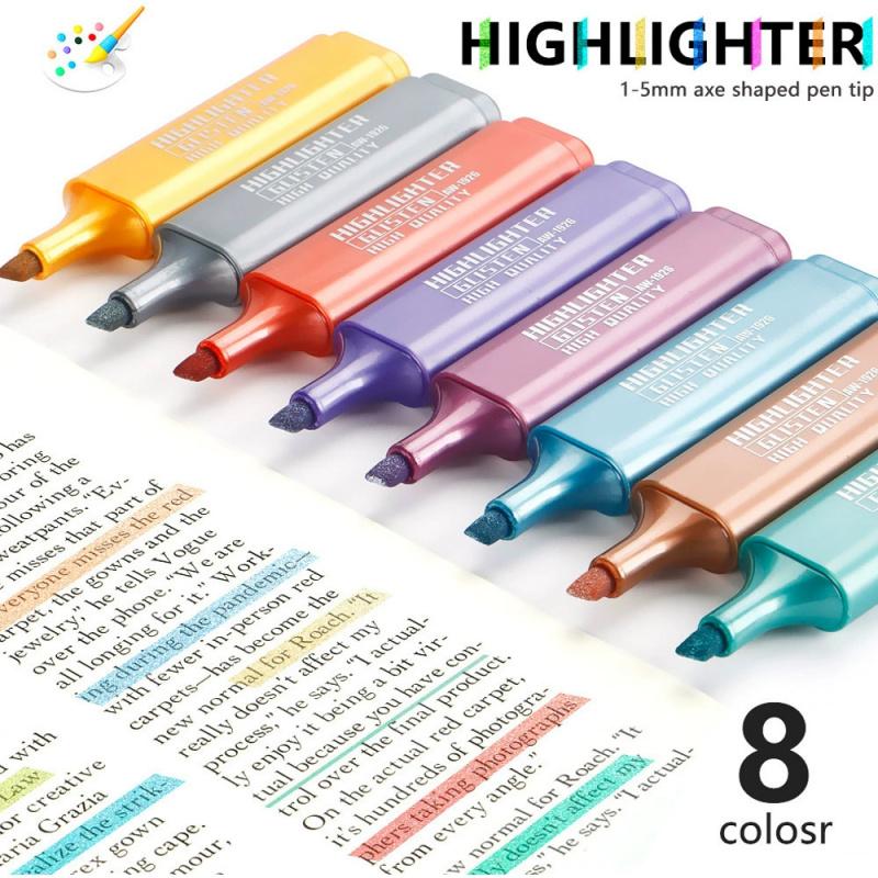 Glitter Highlighters Set 8Pack Subtle Colors with Chisel Tips, Flexible Line Width and Smudge-Proof Water-Based Ink for Sparkling Note-Taking,Cute Markers Pen Highlighter