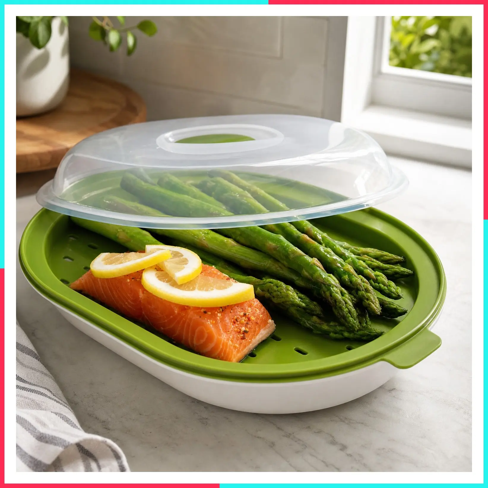 Everyday Microwave Food Steamer – Vegetable & Fish Cooker, Preserves Vitamins & Nutrients, Quick Dinner & Meals, Adjustable Steam Release Vent