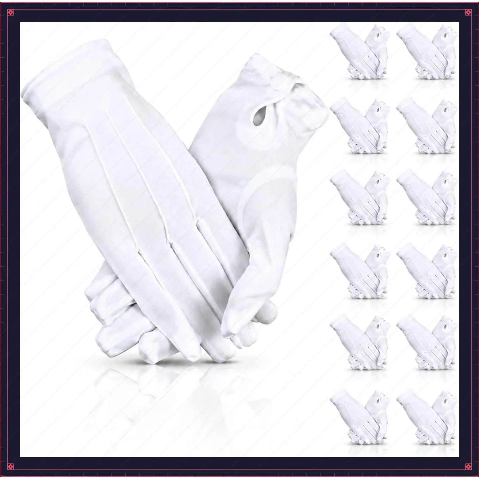 12 Pairs White Gloves for Men Honor Guard Formal Parade Costume | Women Usher Gloves, Halloween Cosplay Uniform, Marching Band Tuxedo Police Jewelry Inspection Church Opera Dress, Stretch FitGift