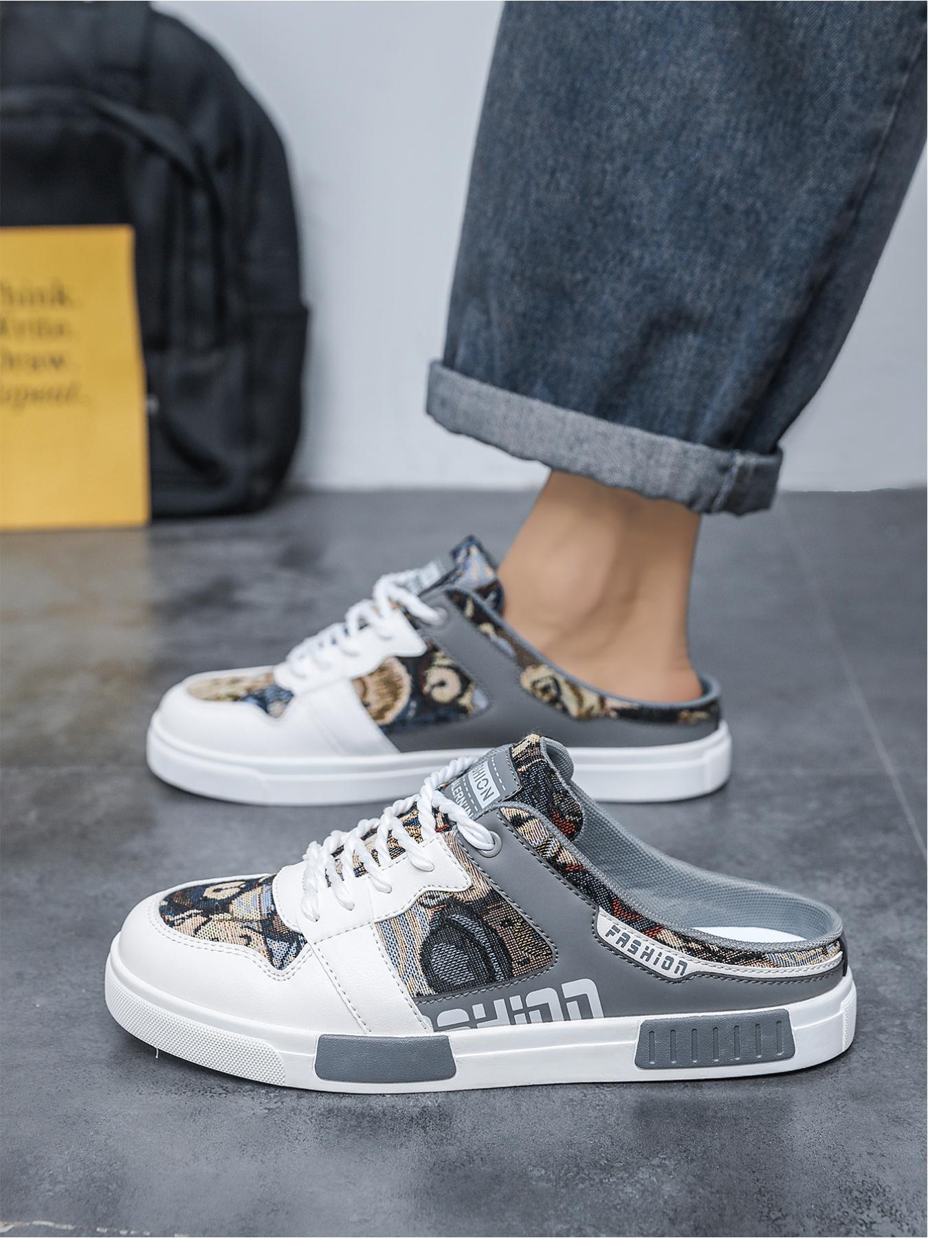 1 Pair Men's Large Size Mesh Mule Sneakers, Hollow Breathable Mesh, Wear-Resistant Anti-Slip Outsole, Summer Lazy Outdoor Slippers