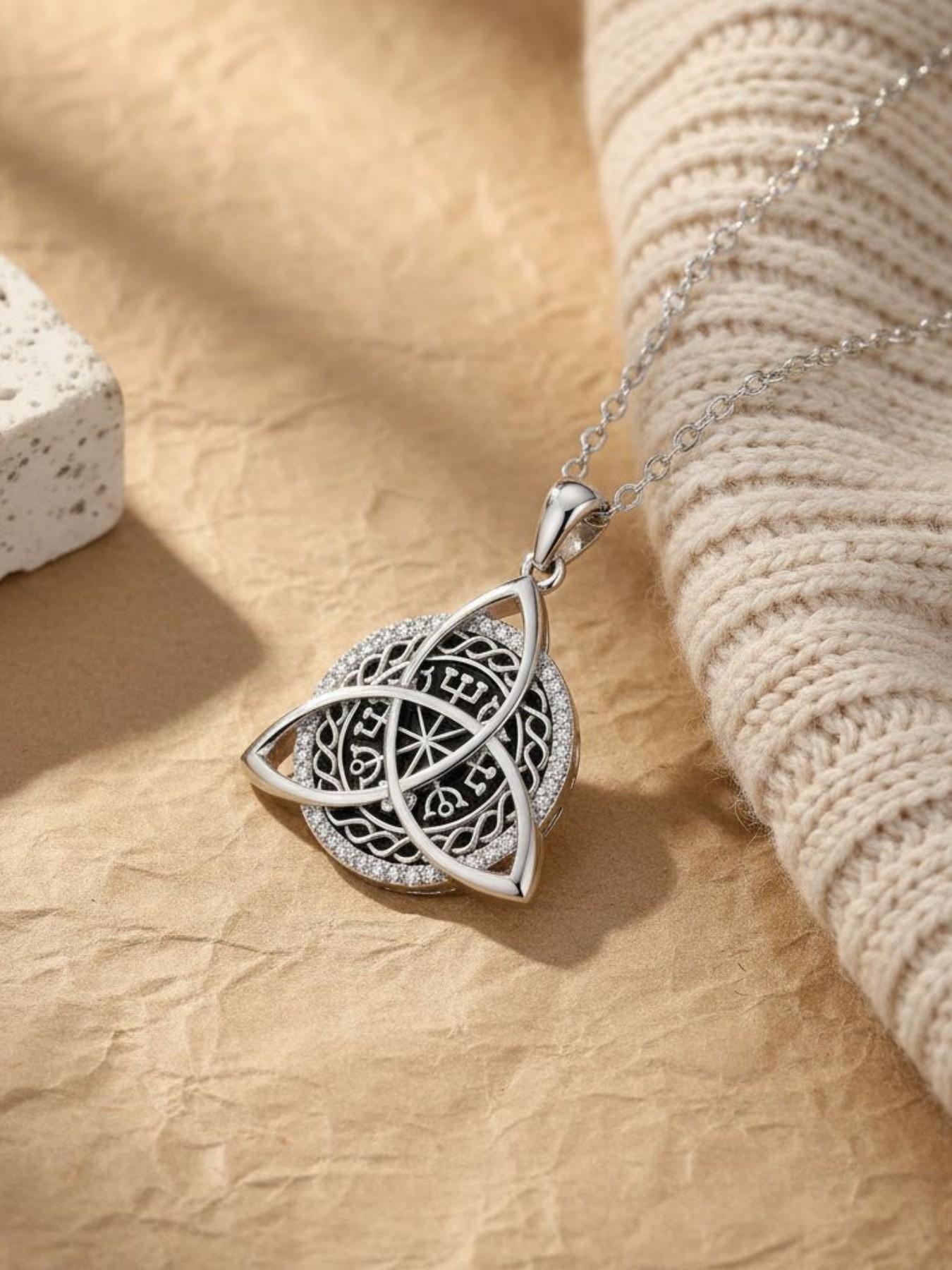 Triangle Pact · Dark Pattern Diamond Original niche Celtic knot vintage gem & diamond necklace with purple preserved rose gift box. Perfect for birthdays, Mother's Day, Valentine's Day and all festive gifting.