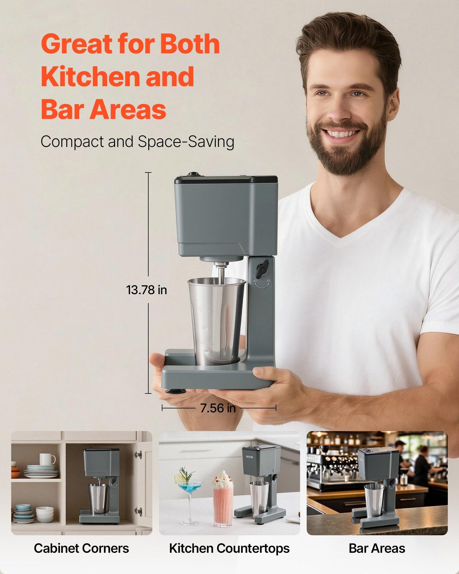 VEVOR Single-Head Stand Mixer - 150W (100 to 1199 W) AC120V Dual-Speed Steel & Plastic Milkshake Maker, 7.56× 7.48×13.78 In/ 192× 190× 350 Mm, 6.83 lbs, Stainless Steel Cup, No-Load Gear 1:17,000 rpm for Home Kitchen, Bar Beverage Shop