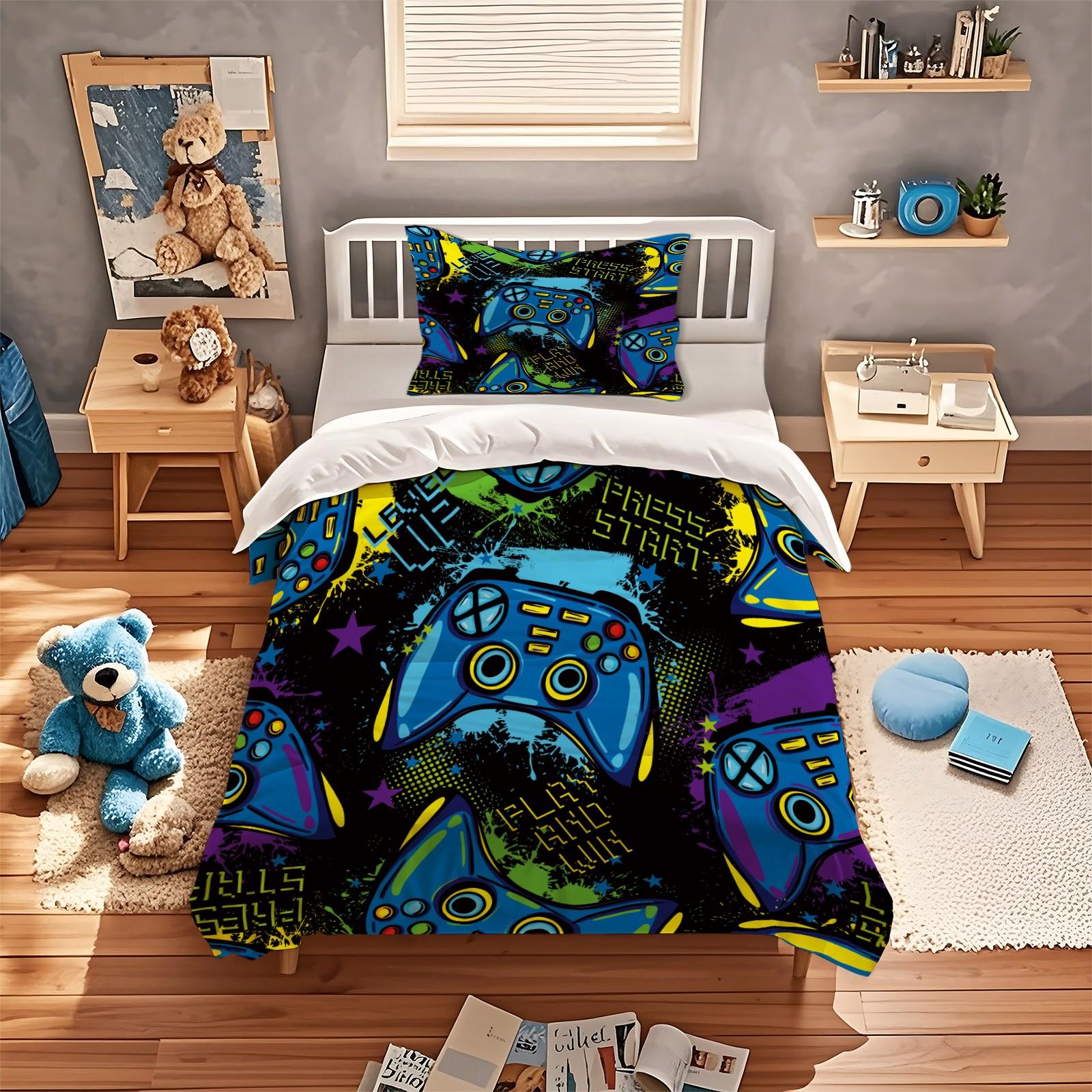 Game Controller Pattern Duvet Cover Set, Soft And Durable Bedding Set, Including 1 Duvet Cover And 1 Or 2 Pillowcases, Without Cotton Core, Suitable For Gaming Room Gifts, Bedroom Decorations