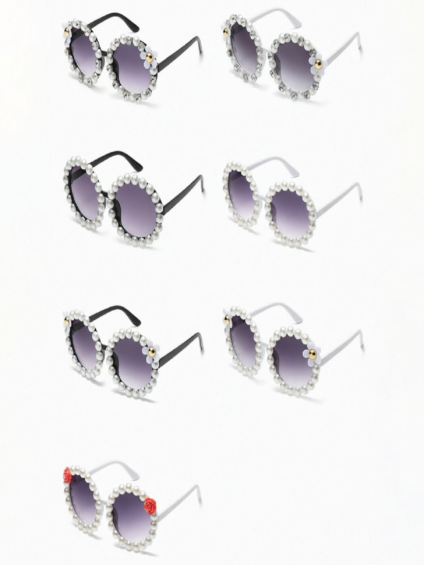Pearl Trim Water Drill Flower Sunglasses, Gradient Lens, Perfect for Wedding, Party, Beach, Music Festival, Daily Wear, Date Night