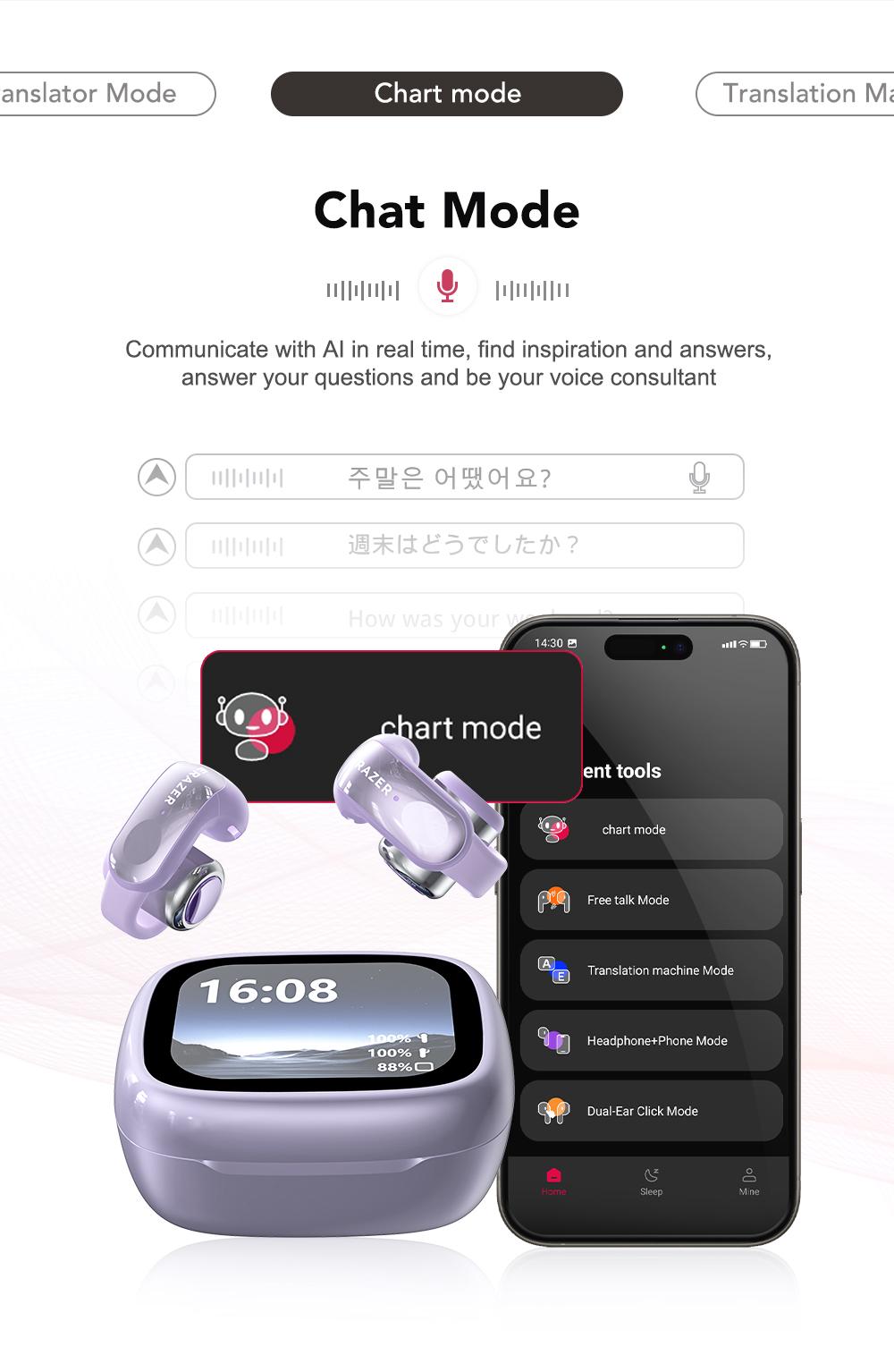 ERAZER XF28 Translation Wireless Earbuds, Clip-On Ear Headphones, Supports Real-Time Translation in 134 Languages With APP, Bluetooth 6.0 Earphones, Audio Wireless Earbuds for Music & Phone Calls,Waterproof Sports Electronic Headphones with Long Endurance